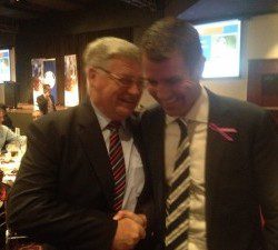 Well done: Mayor Paul Lake, left, with the Premier, Mike Baird, before the election.