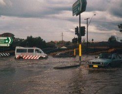 Before Amalfi basin work: flooding of the Liverpool CBD in 2002.