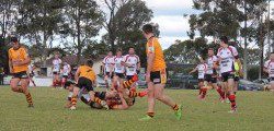 Action from the Group Six clash between the Thirlmere Roosters and Oakdale Workers match. Roosters won 44-18.