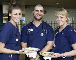 Nurses enjoy a barbecue at Liverpool Hospital on International Nurses Day.