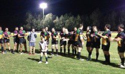 Turn on the lights: The Harlequins celebrate their local derby win over Camden on the weekend.