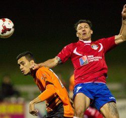 Action from the eight goal thriller on Saturday night between Blacktown Spartans and Bonnyrigg White Eagles. Bonnyrigg won 5-3. Picture: Football NSW