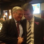 Nice one, Mr Mayor: Councillor Paul Lake and Premier Mike Baird shake hands after the event at Wests Leagues yesterday.