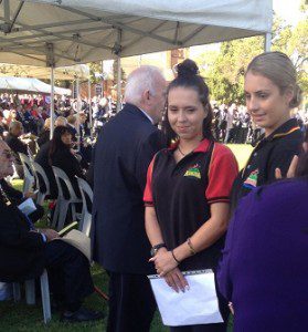 Simone Twogood, right, and Jenaya Scheduler, Lomanda school students, who presented the commemoration address and spoke of their Kokoda Trail experience.