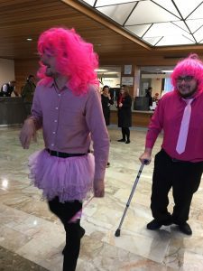 Council staff arriving for this morning's fundraiser for the Breast Cancer Foundation.