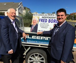 Cr Fred Borg and councillor-elect Warren Morrison during the campaign.