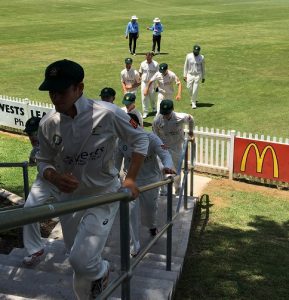 Ghosts trundle off the field at lunch on Saturday.