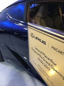 A Lexus on display at the opening of the Clintons dealership.
