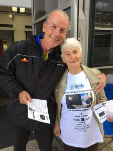 Gary Potts with volunteer helper Val at Ingleburn during the campaign.