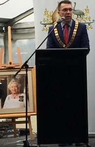 portrait of Queen Elizabeth II is just off the ground 