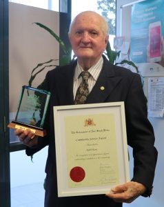 Keith Kent with his NSW Government community service award.