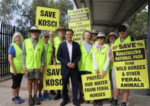 MP Anoulack Chanthivong and some of the Save Kosci walkers at Glenfield Station this morning.