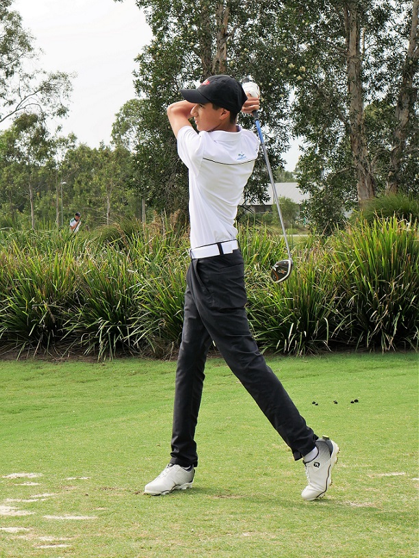 Just another sweet hit from left handed South West Sydney Academy of Sport golf squad member Brandon Vella at the recent Brett Ogle Junior Masters Tournament.