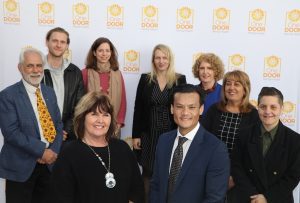 MP Anoulack Chanthivong, front right with Sandra McDonald and (from left) CEO of One Door Mental Health Rob Ramjan, Alessandro, Bridget, Dr Ellen Marks and Ann Jewitt from One Door, Aysun Goktepe and Vicki Papageorgopoulous from Headspace Campbelltown.