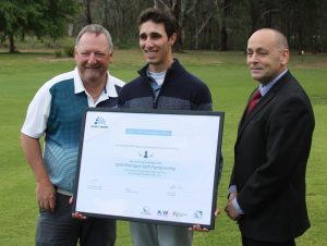 Winner John Lyras and the certificate he received for winning in Camden to qualify for the 2016 NSW Open.