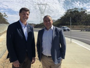 Angus Taylor and Jai Rowell at the official opening of heavy vehicle acceleration lanes on Picton Road.