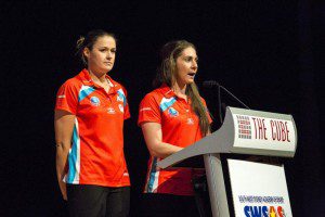 Sydney Swifts netball players Susan Pettit and Amy McCulloch congratulated all Academy netballers on their outstanding team achievements in 2015. 