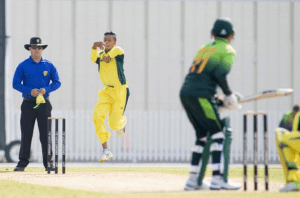 Tanveer Sangha in action for Australia against Pakistan last summer.
