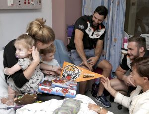 James Tedesco was one of the Wests Tigers stars who dropped in on kids at Liverpool Hospital this week.