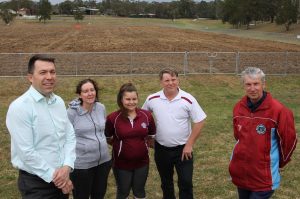 Campbelltown mayor George Brticevic, left, with Bradbury Ambarvale FC officials at their home, Ambarvale Sports Complex, which is receiving a $1.358 million upgrade, thanks to the Asian Cup Legacy Fund and the council.