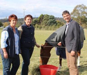 Federal Member for Hume Angus Taylor with Goulburn Pony Club president, Jackie Waugh and club secretary, Cherrie Secomb.