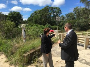 MP Anne Stanley with Labor frontbencher Pat Conroy at the Cambridge Avenue causeway overt the Georges River at Glenfield.