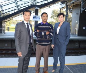 MP Anoulack Chanthivong with local resident Azad Hossain and Labor transport spokesperson Jodi McKay