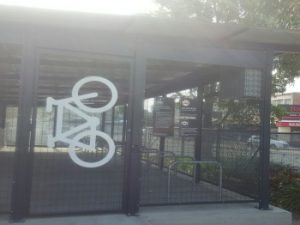 Bike shed for 30 bicycles at Campbelltown Station.