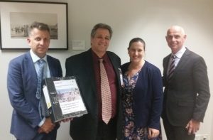 carpark campaigner Michael Andjelkovic with transport minister Andrew Constance, left, and local Liberal MPs Melanie Gibbons and Chris Patterson. 