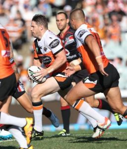  Chris Lawrence was one of the Wests Tigers' best against the Dragons.