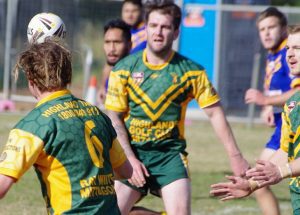 Mittagong attacking the Campbelltown line during their 26-18 win over the home side yesterday.