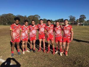 Seven of the eight Eagles youngsters who took to the field for first grade against Belrose Eagles on the weekend - from left to right, Fili Hevea, Shondre Silva, Ailand Davis-Pihema, Daniel Muir, Sam Ioane, Baden Stewart and Kobe Chamblain. Missing from photo is Bryce Shaw.