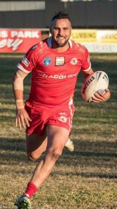 Chris Standing running in the last try for the Eagles in the big 42-16 win over Guildford a Waminda Oval on Sunday.