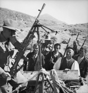 Diggers during World War II with Greek locals in western Macedonia.