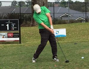One of the 48 participants tees off on the first at Camden Golf Club, Studley Park.