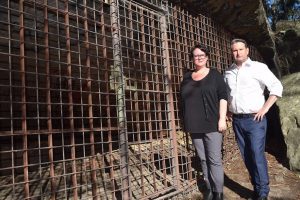 Campbelltown MP Greg Warren with Labor’s Environment and Heritage spokesperson Penny Sharpe outside the Bull Cave site in Kentlyn.