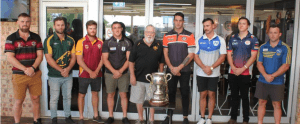the captains of the eight clubs with Ted McDonald from Bargo Sports Club, the competition’s major sponsor. The Group 6 season launch was held at the club last weekend.