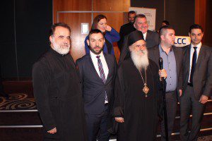 Liberal councillor Peter Ristevski (second from left) who is of Macedonian background, at the interfaith lunch with some of the guests.