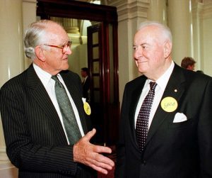 Frenemies: Malcolm Fraser and Gough Whitlam.
