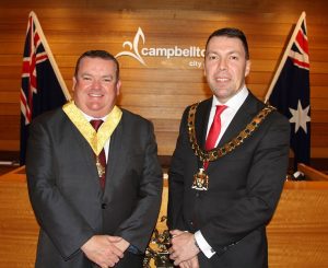 Mayor George Brticevic, right, and his deputy Darcy Lound on the night night they were elected last month.