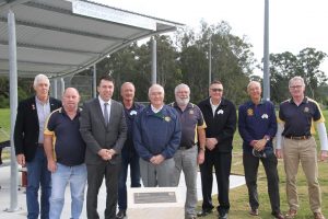 George Brticevic with Rotary Club of Ingleburn members at yesterday formal opening of new picnic and barbecue facilities at Milton Park. 