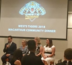 Shaun Spence speaking at the Wests Tigers Macarthur community dinner.