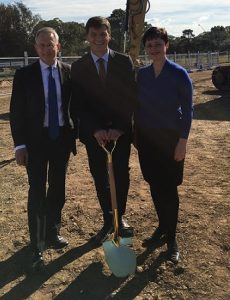 Angus Taylor, right, with Member for Mulgoa Tanya Davies  and infrastructure minister Paul Fletcher at the Northern Road, Bringelly