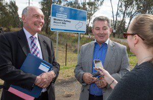 Proclamation: Mr Truss and Russell Matheson at the Badgerys Creek airport site yesterday.