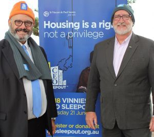 ster Group CEO Danny Munk joined Vinnies’ Wollongong Diocesan Central Council executive officer Peter Quarmby to launch this year’s CEO Sleepout