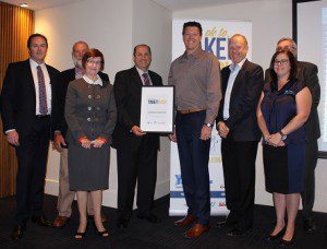 Youth Solutions presents a certificate to Campbelltown Catholic Club’s Board of Directors and CEO Michael Lavorato in honour of their support of this year’s Take it Easy campaign. The club is the campaign partner. 