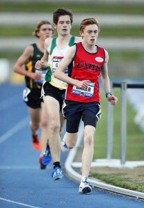 David Baker on route to victory in the NSW All Schools 5000m championship.