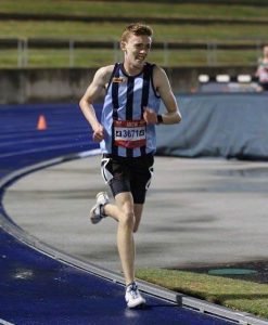 David Baker on route to victory in the NSW 3000m Junior Championship.
