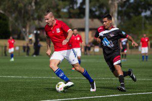 Action from Sunday's match between Blacktown and United 58. Picture by Gavin Leung/courtesy of Football NSW