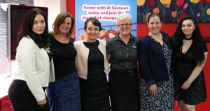 Melanie Gibbons (second from right) and Pru Goward (third from left) at the launch of the Premier’s Youth Initiative at Anglicare.